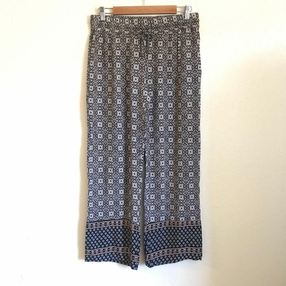 Cynthia Rowley Geometric Boho Floral Wide Leg Pants With Drawstring Waist